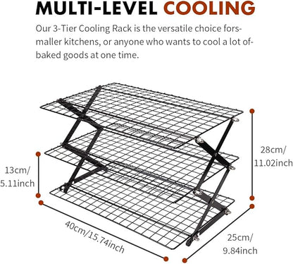 ShellKingdom 3 Tier Collapsible Cooling Rack, Outdoor Camping Picnic Shelf, Wire Cooling Rack for Baking, Cookies, Cake, Roasting, Grilling, Drying Rack